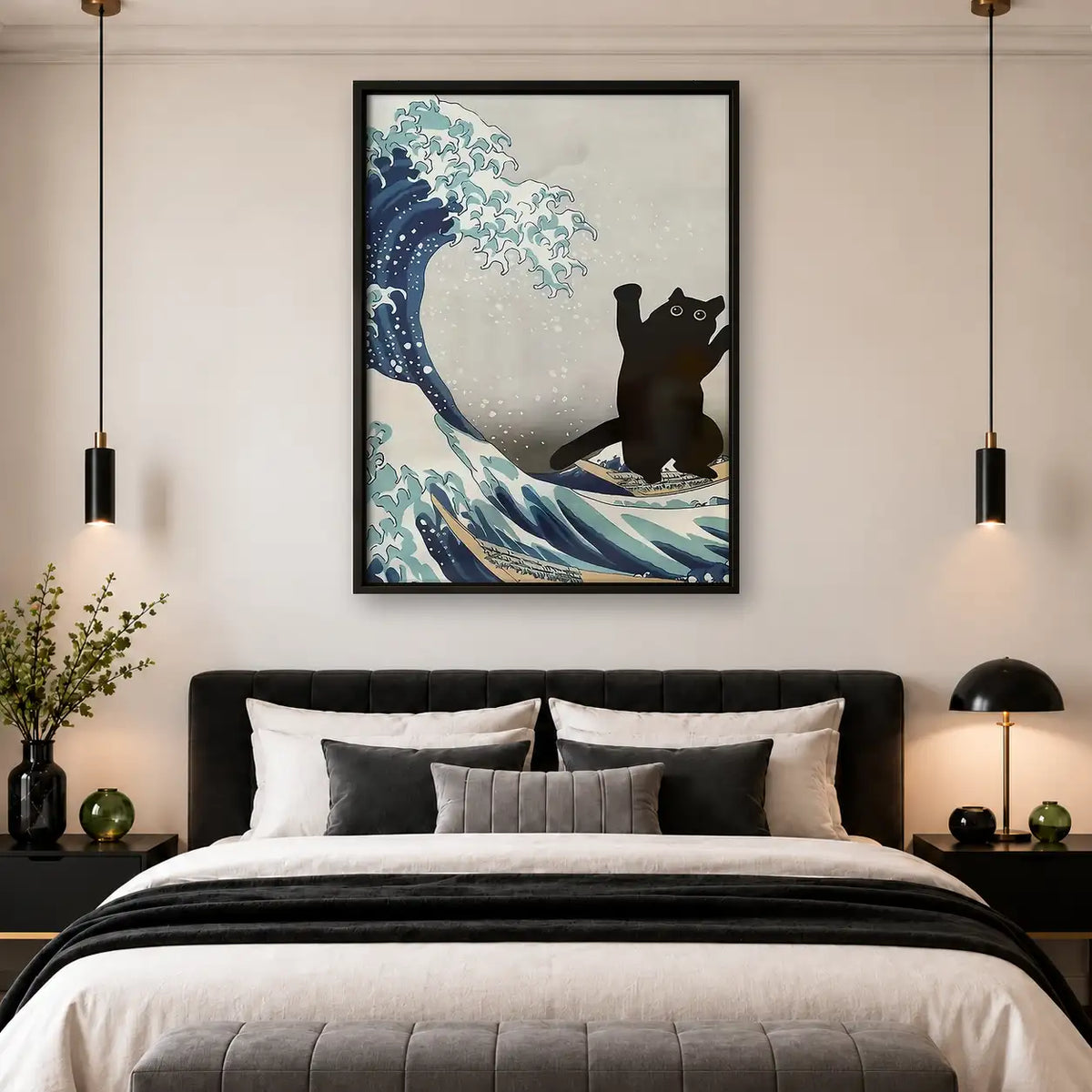 Black Cat Great Wave Wall Art 4