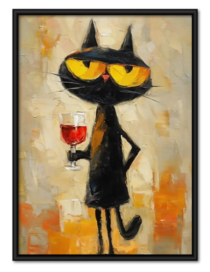 Black Cat Holding Red Wine Wall Art