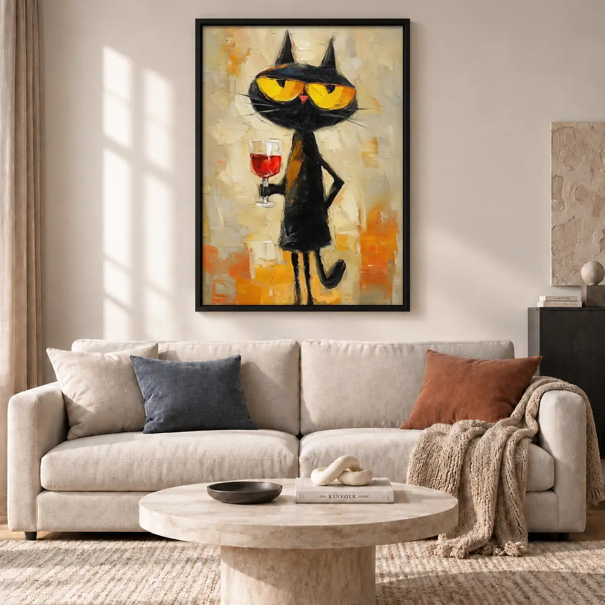 Black Cat Holding Red Wine Wall Art 2