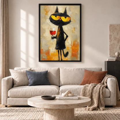Black Cat Holding Red Wine Wall Art 2