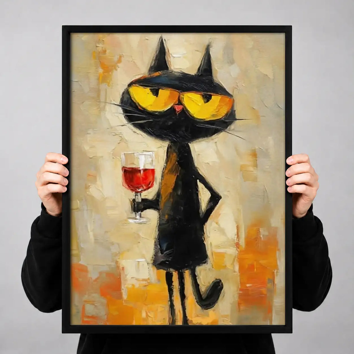 Black Cat Holding Red Wine Wall Art 3