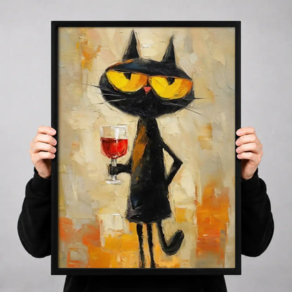 Black Cat Holding Red Wine Wall Art 3