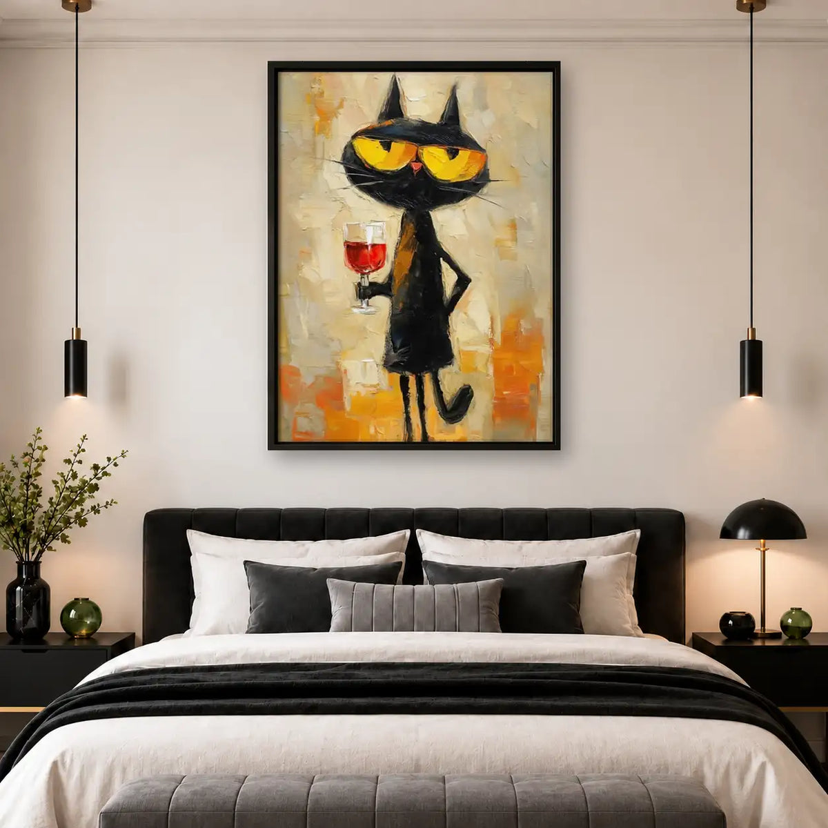 Black Cat Holding Red Wine Wall Art 4