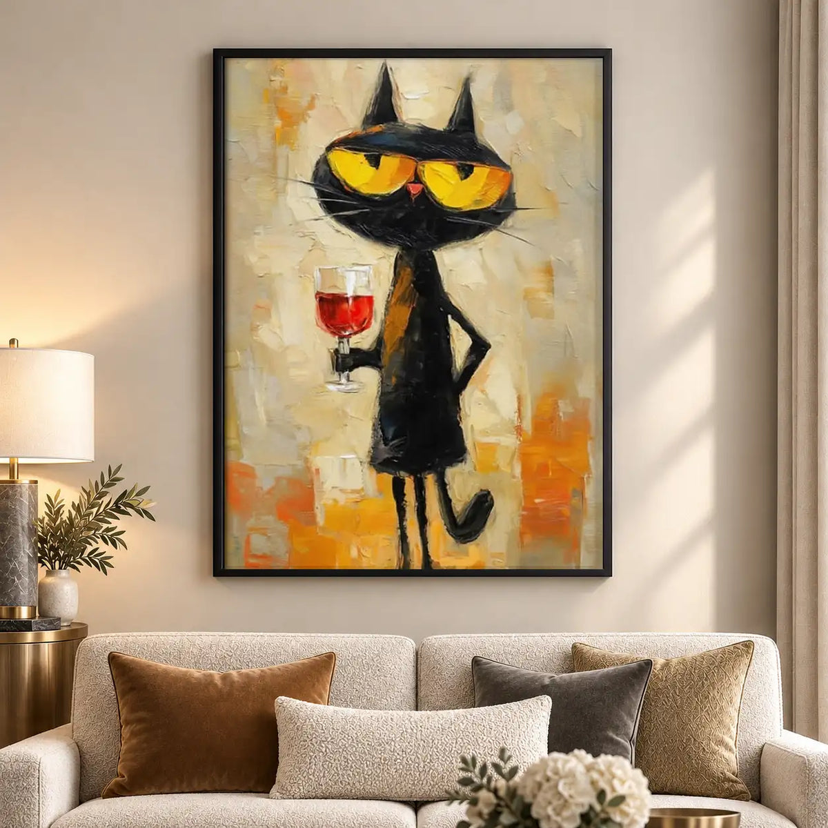 Black Cat Holding Red Wine Wall Art 5