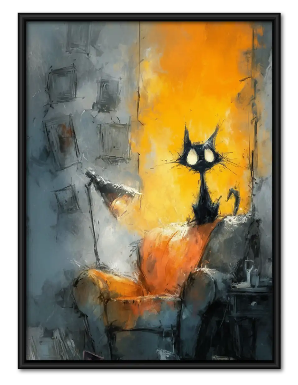 Black Cat in Abstract Fire Wall Art 1