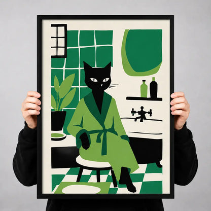 Black Cat in Modern Green Kitchen Wall Art 3
