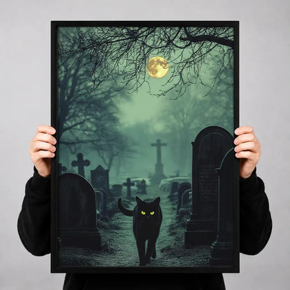 Black Cat in Moonlit Cemetery Wall Art 3