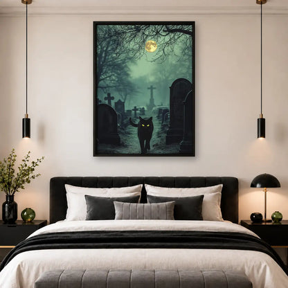 Black Cat in Moonlit Cemetery Wall Art 4