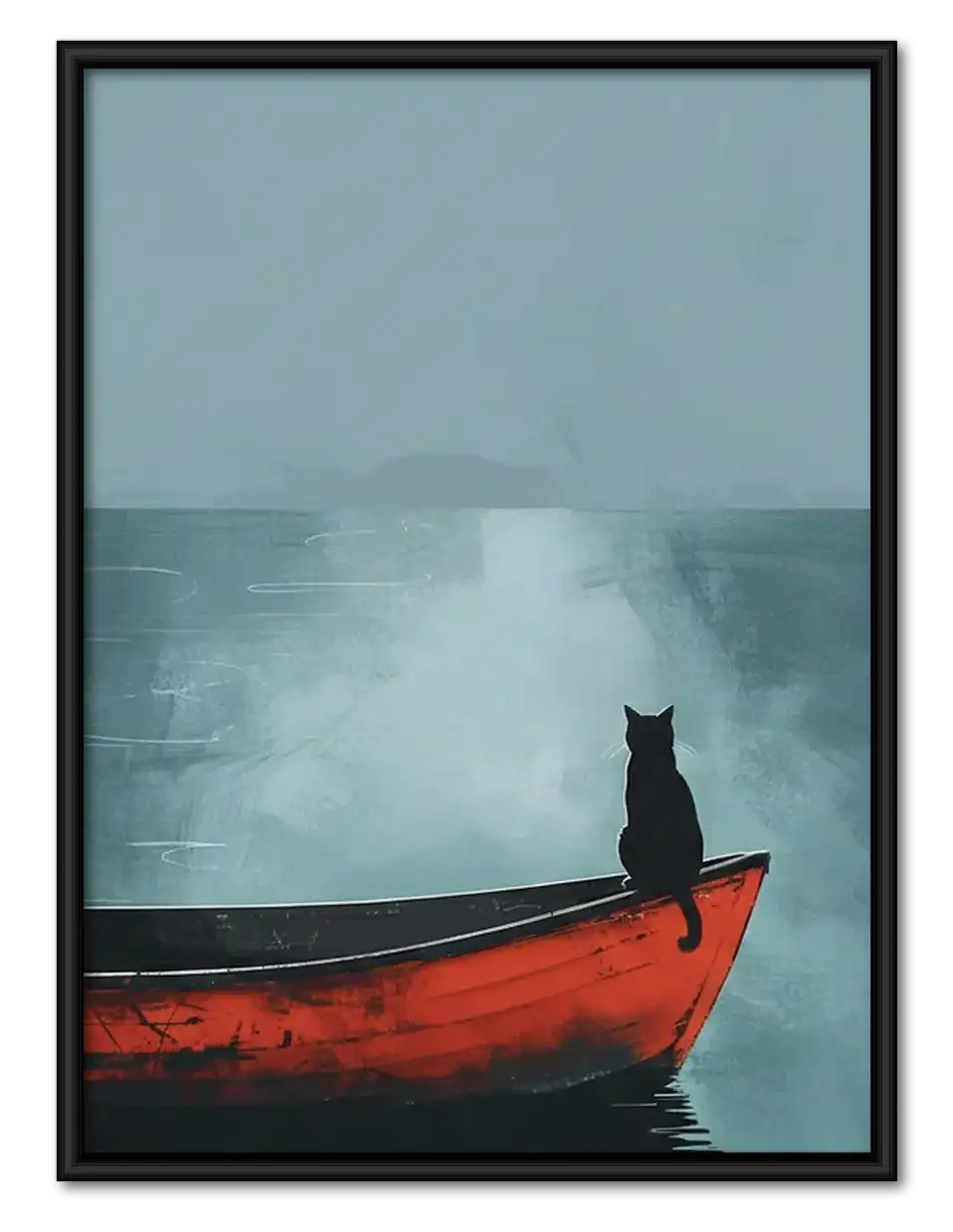 Black Cat in Red Boat Wall Art 1
