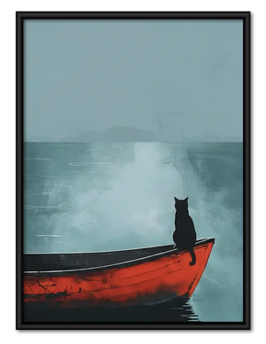 Black Cat in Red Boat Wall Art