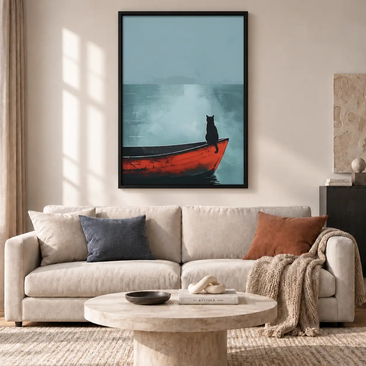 Black Cat in Red Boat Wall Art 2