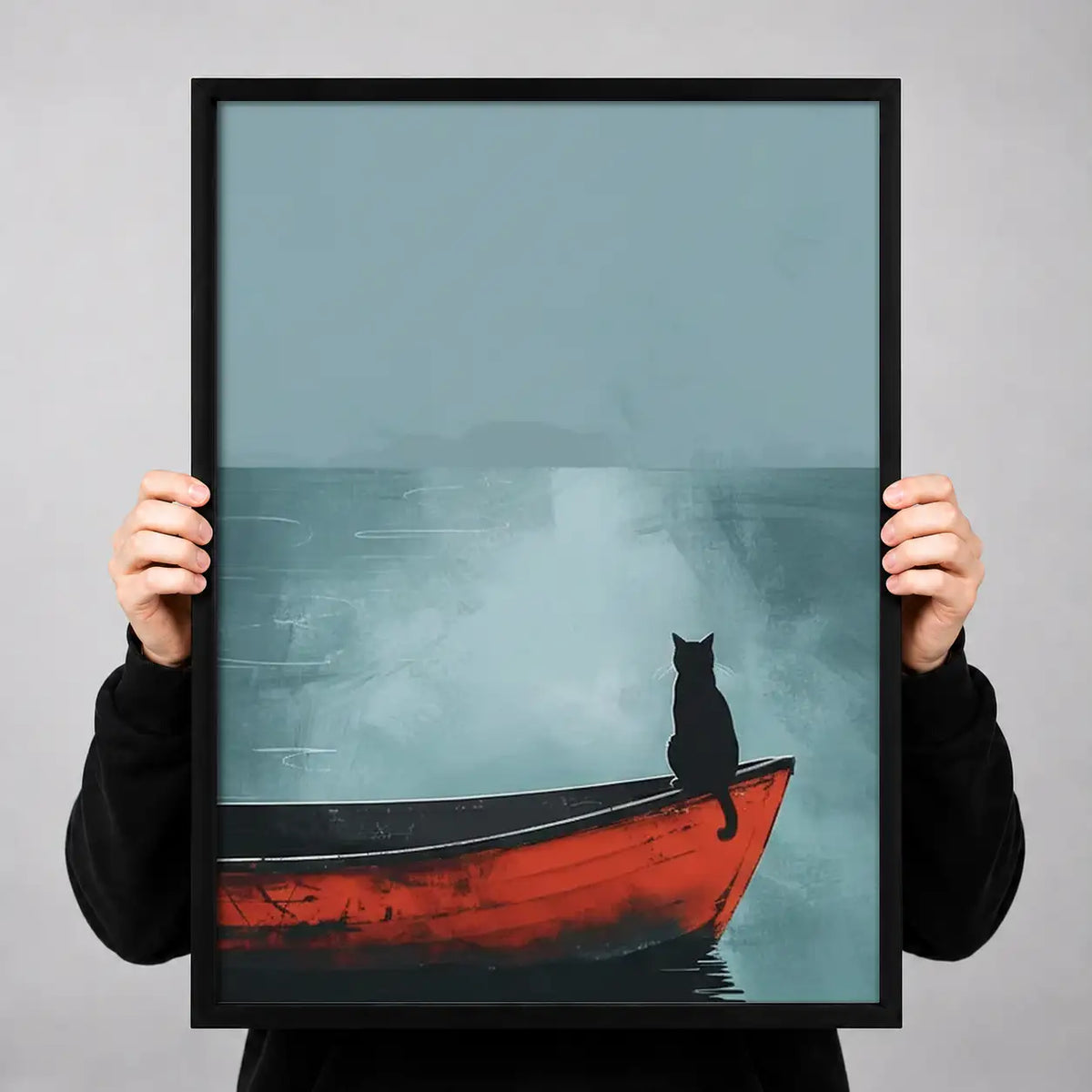 Black Cat in Red Boat Wall Art 3