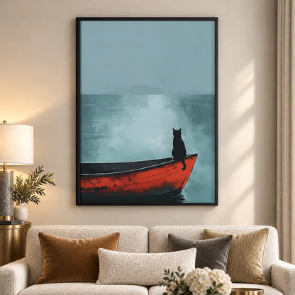 Black Cat in Red Boat Wall Art 5