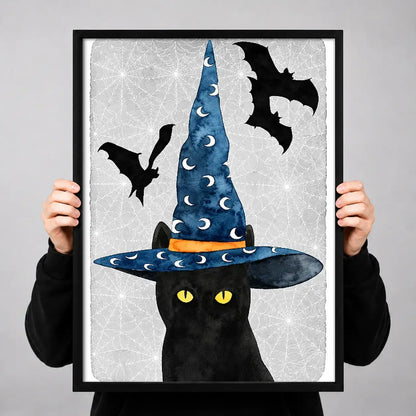Black Cat in Starry Witch Hat Wall Art 3