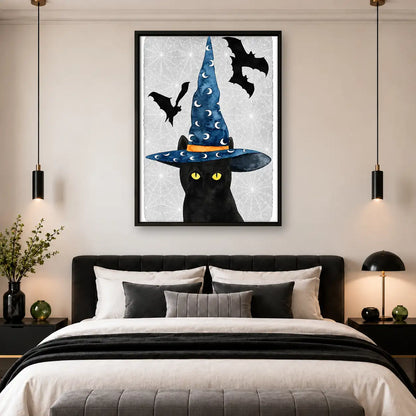 Black Cat in Starry Witch Hat Wall Art 4