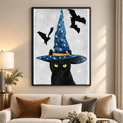 Black Cat in Starry Witch Hat Wall Art 5