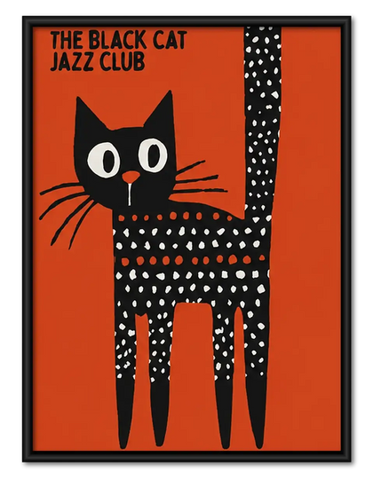 Black Cat Jazz Club Orange Poster Wall Art