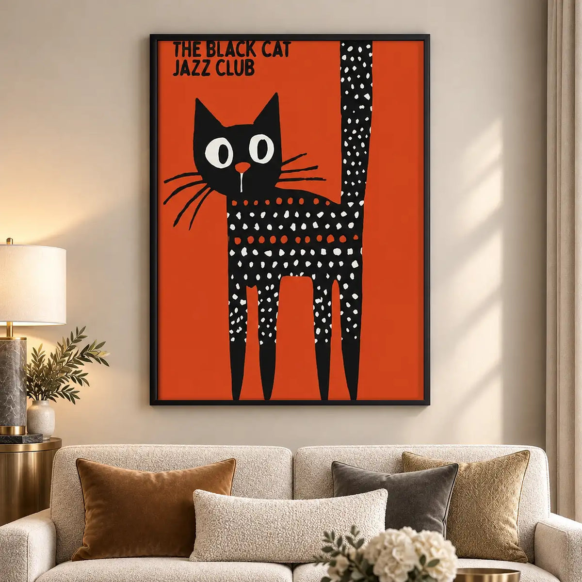 Black Cat Jazz Club Orange Poster Wall Art 5