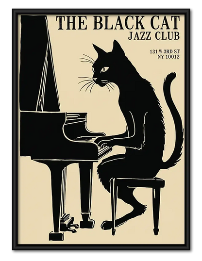 Black Cat Jazz Piano Poster Wall Art 1