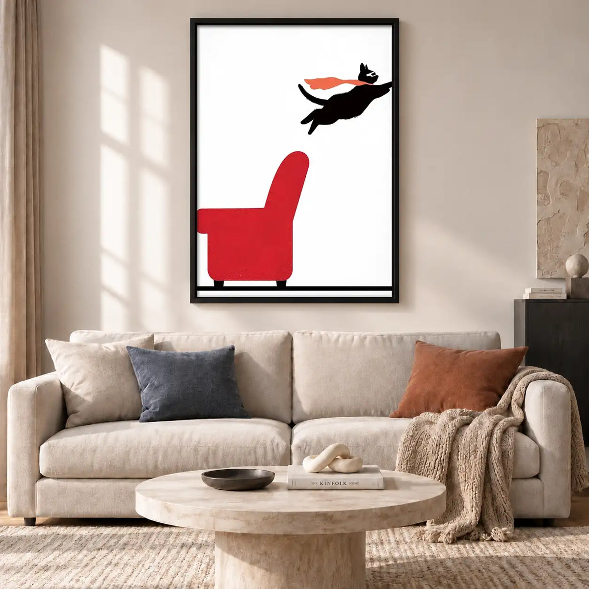 Black Cat Leaping from Red Chair Wall Art 2