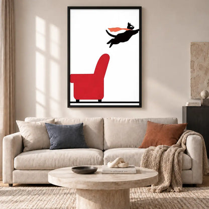 Black Cat Leaping from Red Chair Wall Art 2