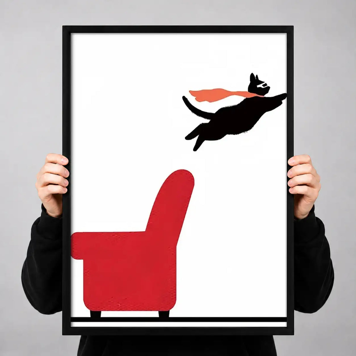 Black Cat Leaping from Red Chair Wall Art 3