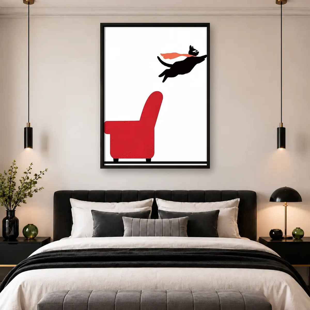 Black Cat Leaping from Red Chair Wall Art 4