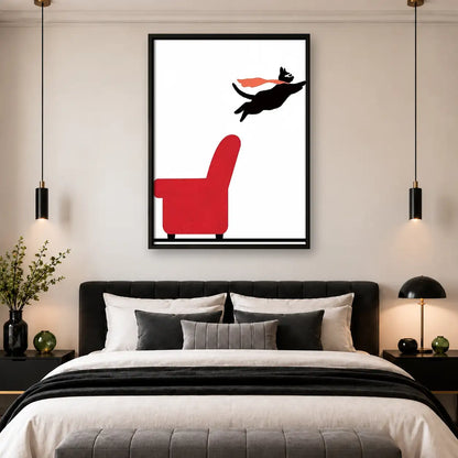 Black Cat Leaping from Red Chair Wall Art 4