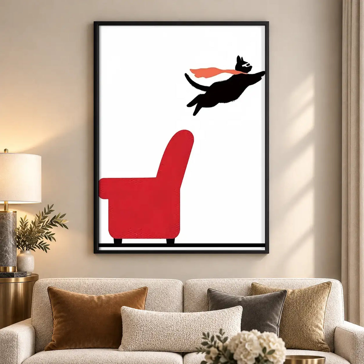 Black Cat Leaping from Red Chair Wall Art 5