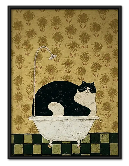 Black Cat Lounging in White Bathtub Wall Art 1
