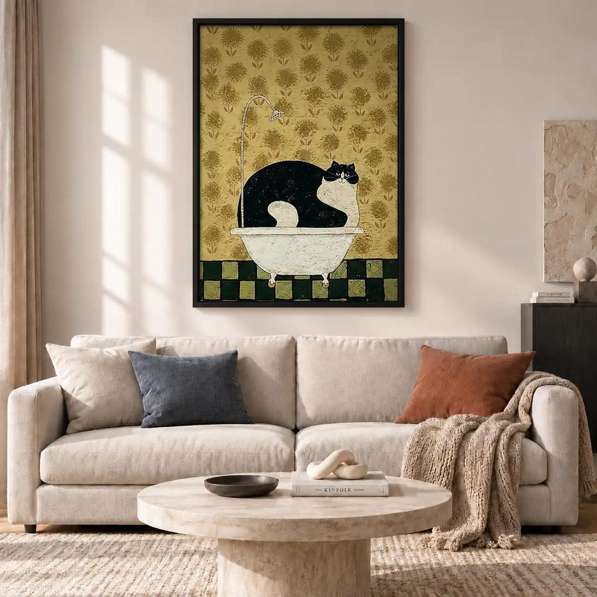 Black Cat Lounging in White Bathtub Wall Art 2