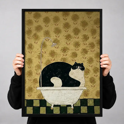 Black Cat Lounging in White Bathtub Wall Art 3