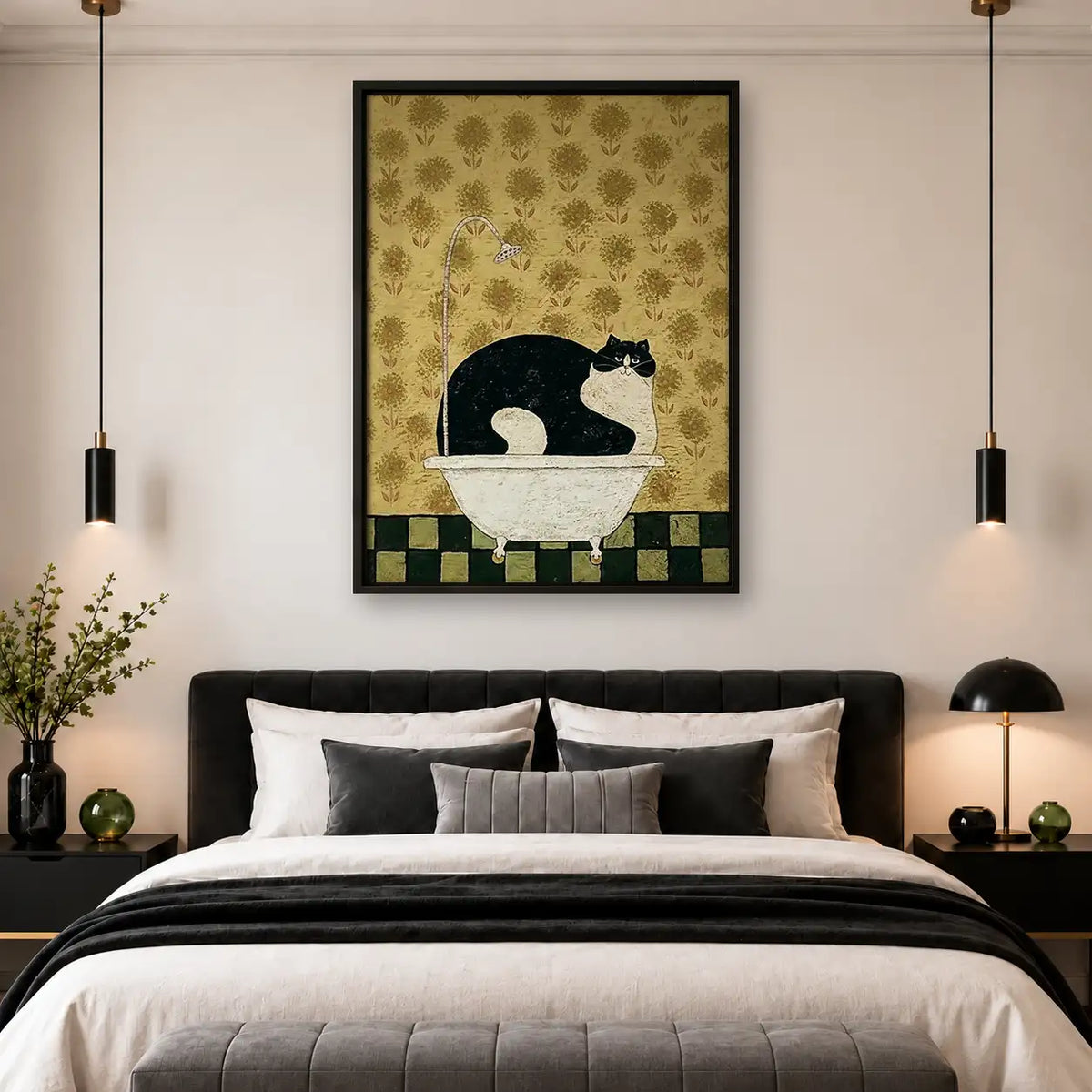 Black Cat Lounging in White Bathtub Wall Art 4