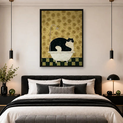 Black Cat Lounging in White Bathtub Wall Art 4