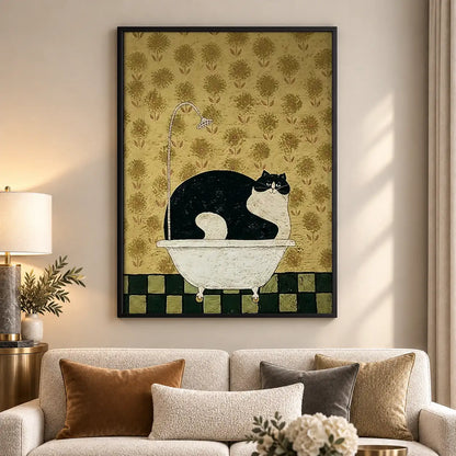 Black Cat Lounging in White Bathtub Wall Art 5