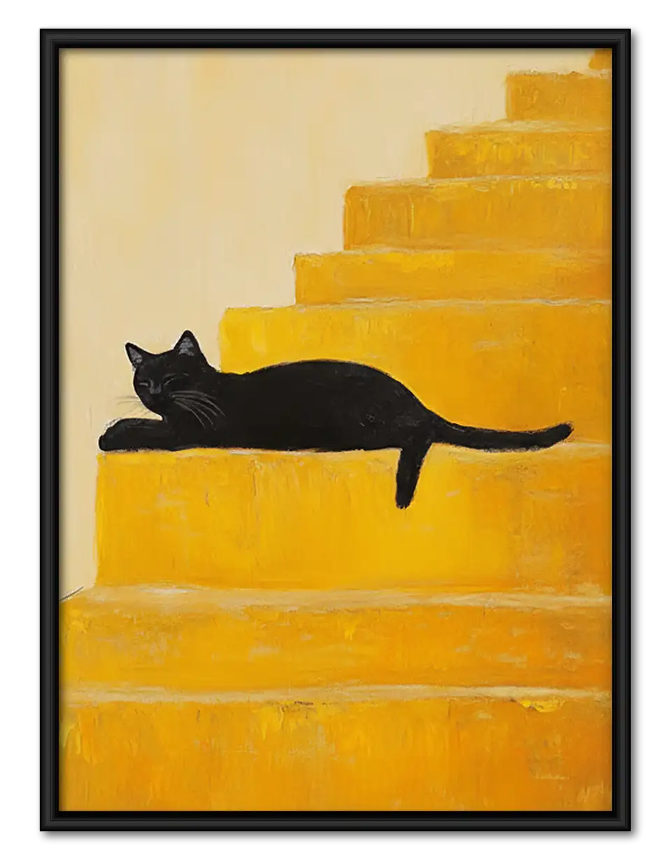 Black Cat Lounging on Golden Stairs Wall Art 1