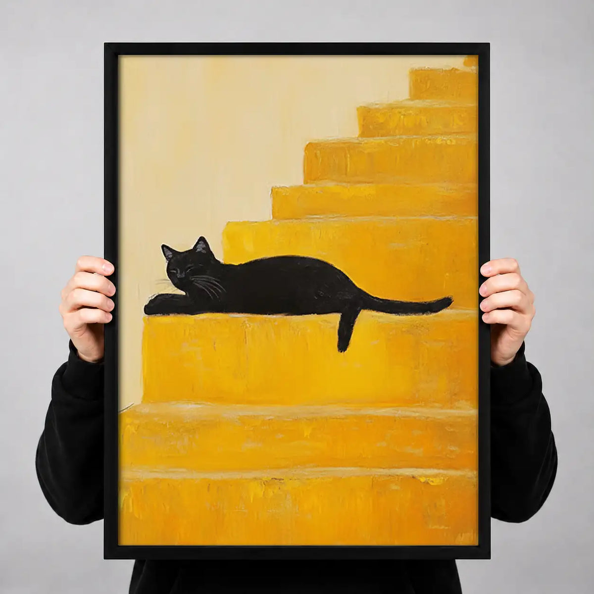 Black Cat Lounging on Golden Stairs Wall Art 3