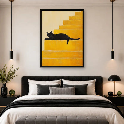 Black Cat Lounging on Golden Stairs Wall Art 4