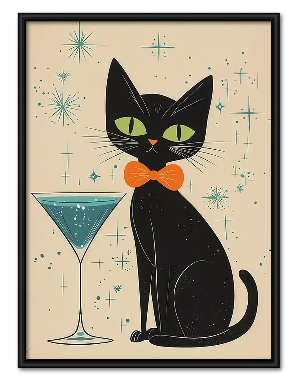 Black Cat Martini Cocktail Wall Art 1