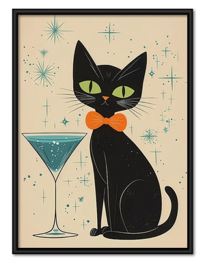 Black Cat Martini Cocktail Wall Art