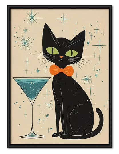 Black Cat Martini Cocktail Wall Art 1