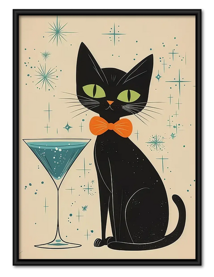 Black Cat Martini Cocktail Wall Art