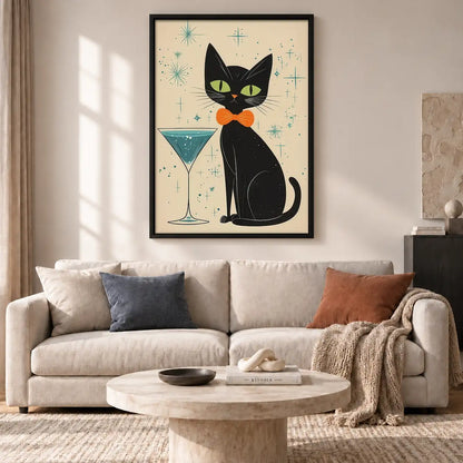 Black Cat Martini Cocktail Wall Art 2