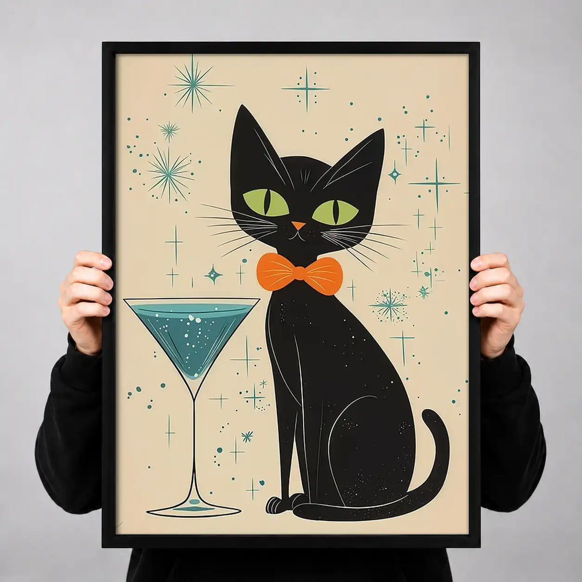 Black Cat Martini Cocktail Wall Art 3