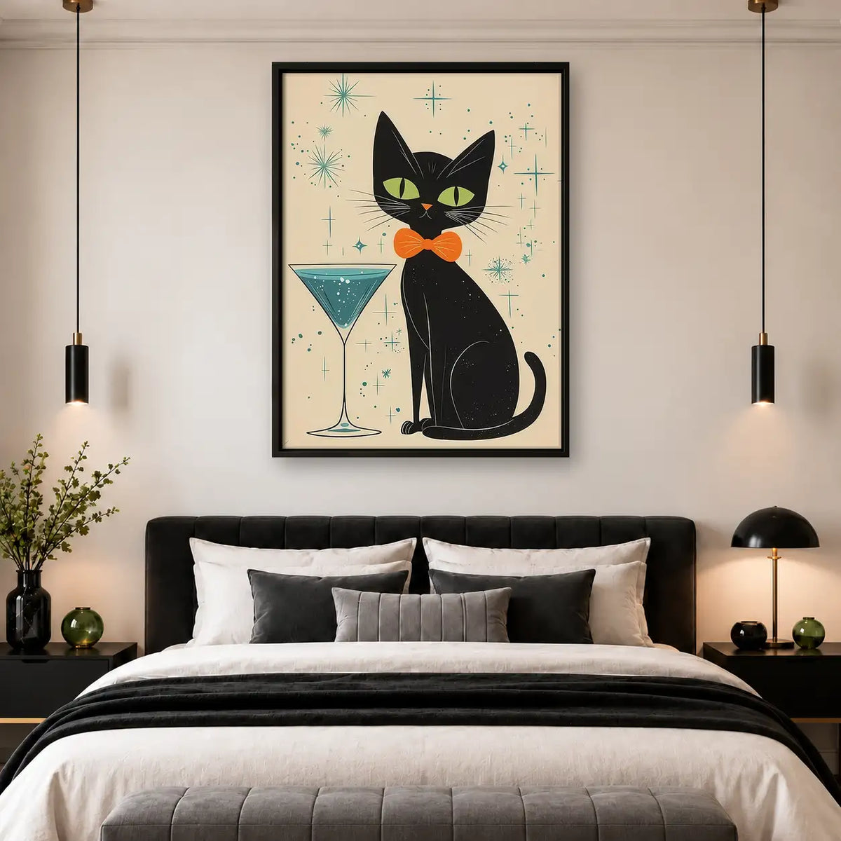 Black Cat Martini Cocktail Wall Art 4