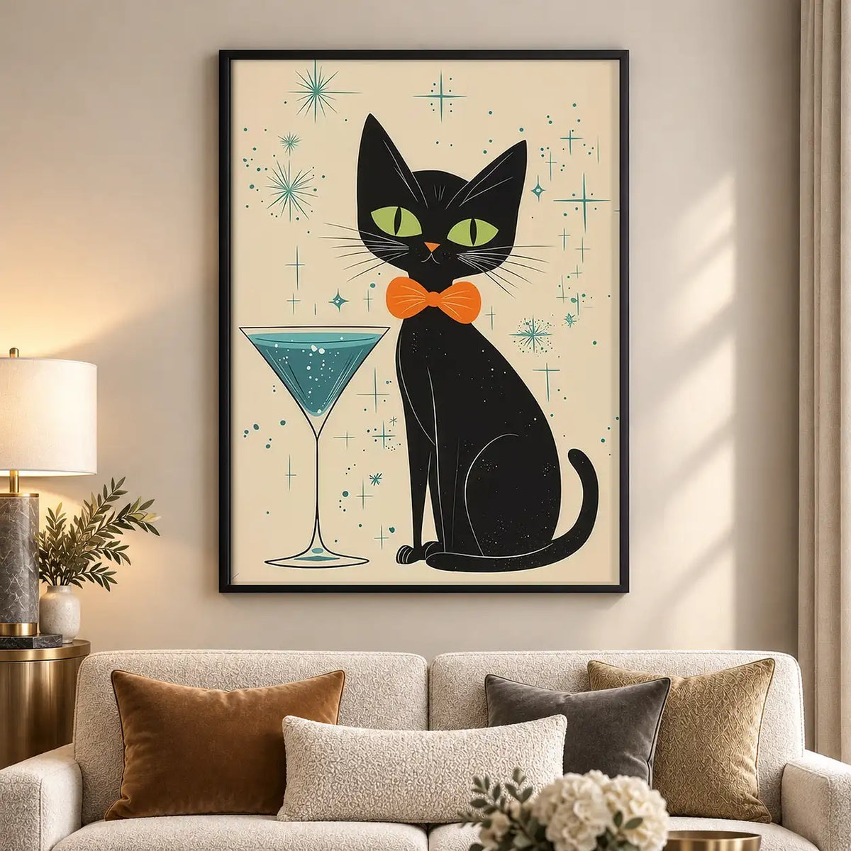 Black Cat Martini Cocktail Wall Art 5