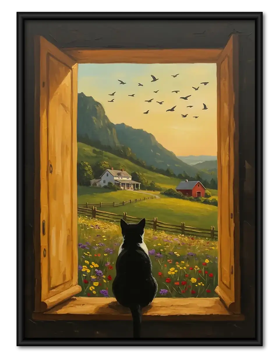 Black Cat Mountain Window Wall Art 1