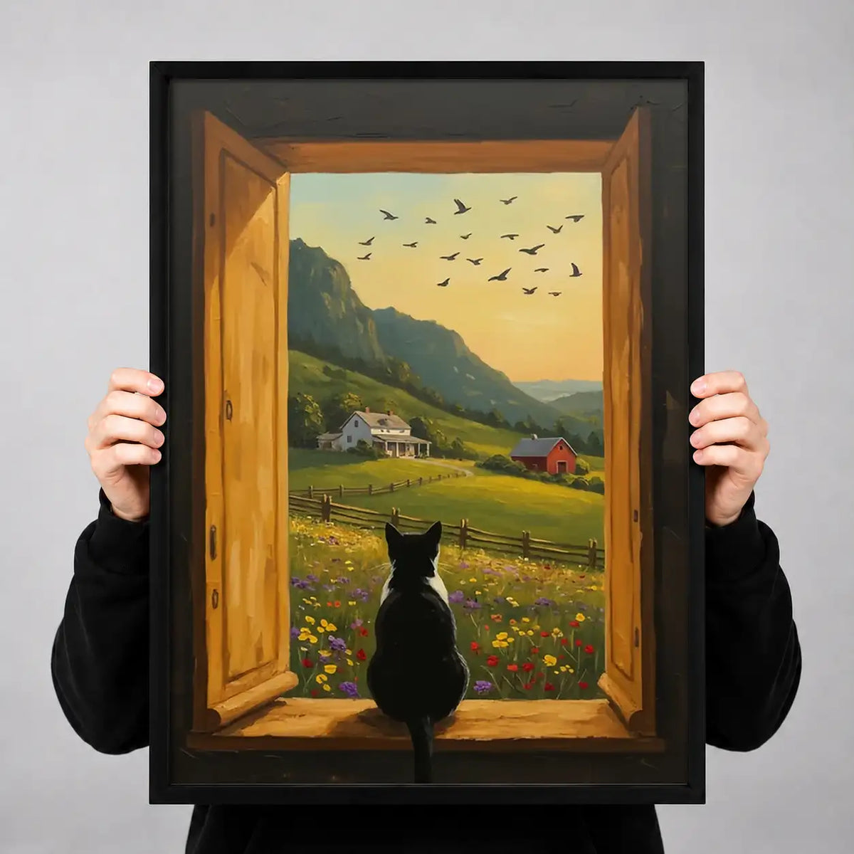 Black Cat Mountain Window Wall Art 3