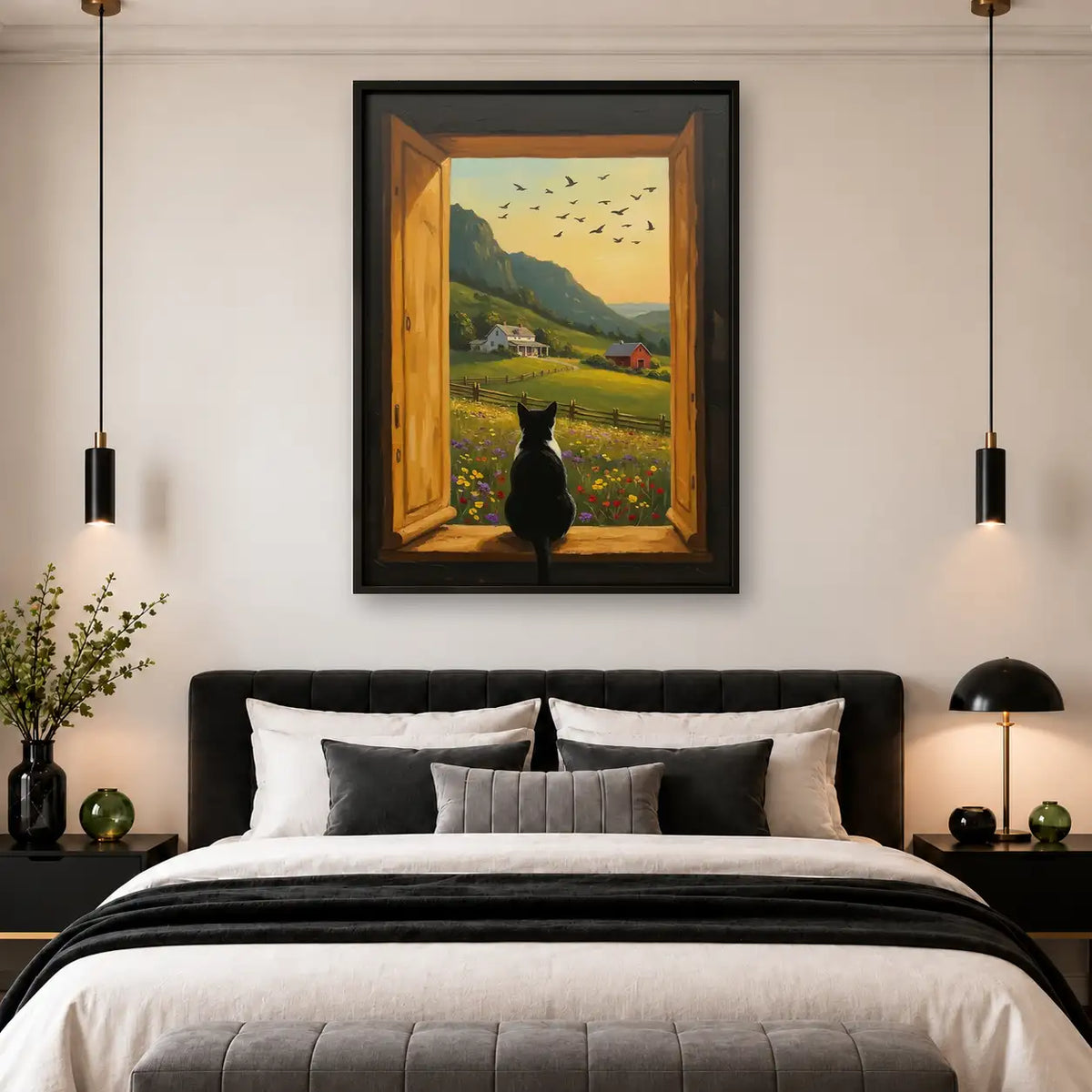 Black Cat Mountain Window Wall Art 4