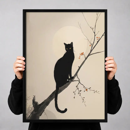 Black Cat on Blossom Branch Wall Art 3